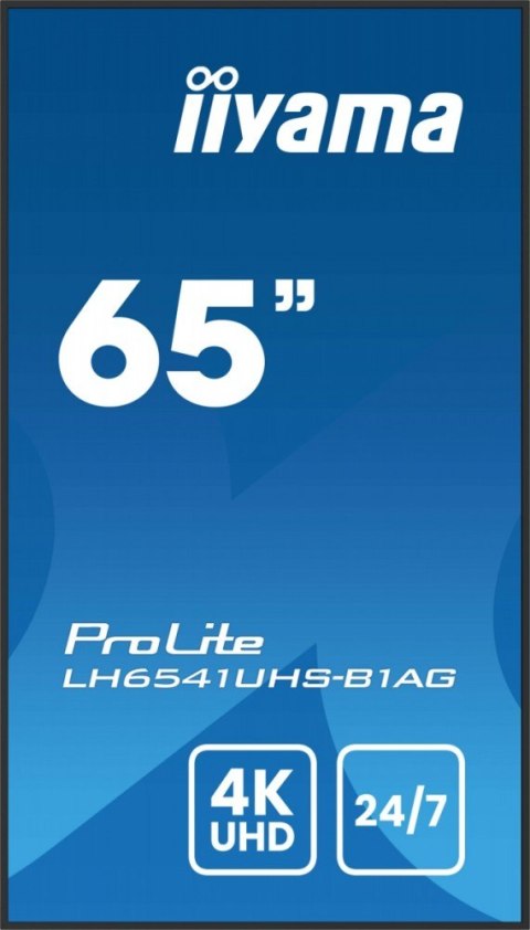 Monitor 65 cali LH6541UHS-B1AG VA 4K 24/7 LAN USB HDMI 500cd/m2  Haze(25%) 2x10W Pion/Poziom