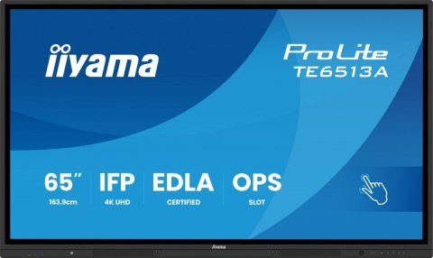 Monitor 65 cali TE6513A-B1AG INFRARED 40pkt IPS 4K 7H 450cd/m2  WiFi USB  ANDROID 14  Google EDLA 2x20W  UCHWYT CIENNY