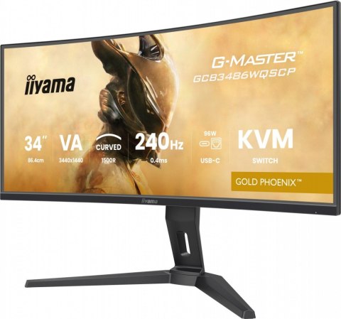 Monitor G-Master 34 cale GCB3486WQSCP-B1 VA UWQHD 240HZ 0.4ms 1500R HDR400 500cd 21:9 HDMI (2.1)  USB-C dock 95W  RJ45  2x5W  KV