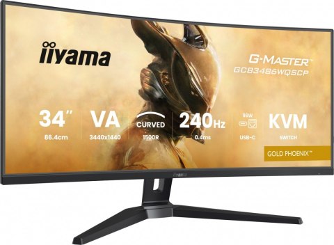 Monitor G-Master 34 cale GCB3486WQSCP-B1 VA UWQHD 240HZ 0.4ms 1500R HDR400 500cd 21:9 HDMI (2.1)  USB-C dock 95W  RJ45  2x5W  KV