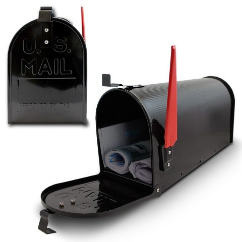 Skrzynka na listy amerykańska USA Czarna pocztowa z klapą i flagą