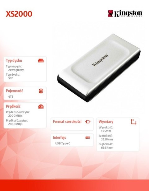 Dysk SSD XS2000 4000GB USB3.2 Gen2.2 zewnętrzny
