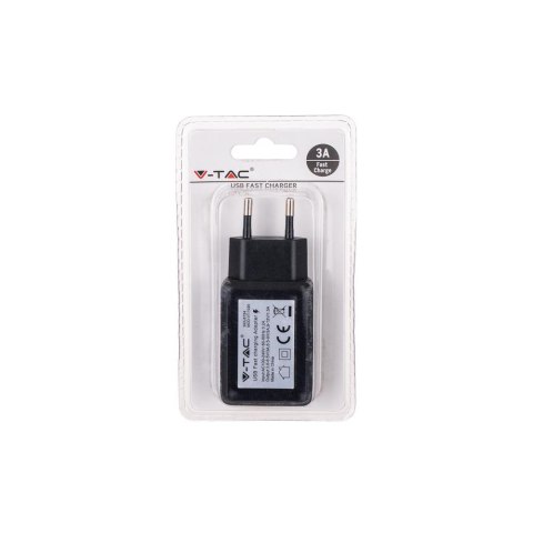 Ładowarka USB SZYBKA QC3.0 AC 3.6-6.5V 3.0A V-TAC Czarna VT-1026