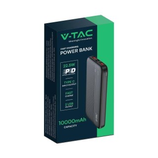 Power Bank V-TAC 10000mAh Czarny 2xUSB Type C SZYBKI 22,5W V-TAC VT-10000-B