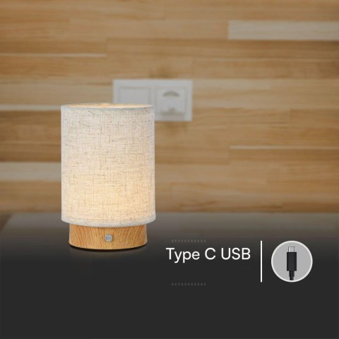 Lampka Biurkowa Nocna V-TAC 3W LED Ładowanie Ściemnianie Drewno VT-7569 3000K 110lm