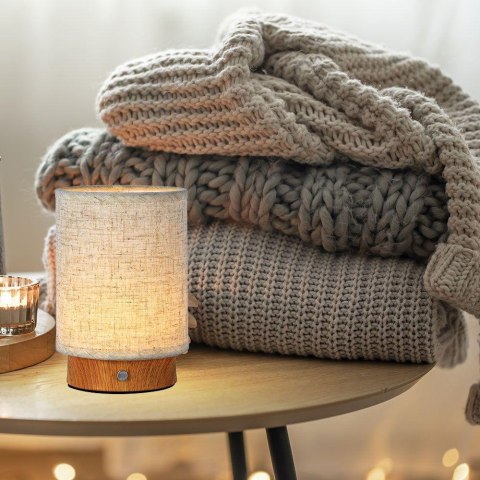 Lampka Biurkowa Nocna V-TAC 3W LED Ładowanie Ściemnianie Drewno VT-7569 3000K 110lm