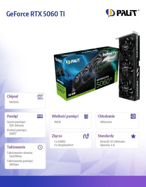 Karta graficzna GeForce RTX 5060 TI INFINITY 3 16GB GDDR7 128bit 3DP/HDMI