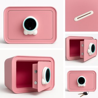 Różowy sejf biurowy domowy na kod i klucz elektroniczny skarbonka