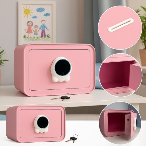 Różowy sejf biurowy domowy na kod i klucz elektroniczny skarbonka