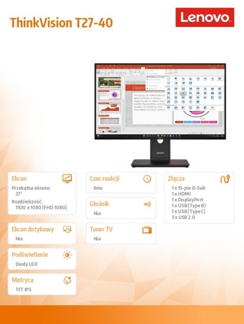 Monitor ThinkVision T27-40 27 cali