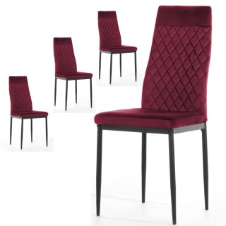 Krzesło tapicerowane zestaw 4x VALVA CARO VELVET BURGUNDY
