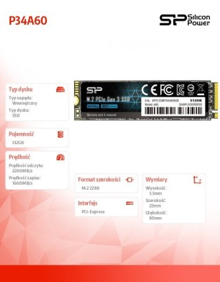 Dysk SSD A60 512GB M.2 PCIe 2200 1600 MB s NVMe