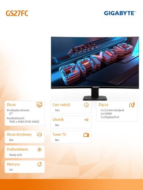 Monitor 27 cali GS27FC GAMING
