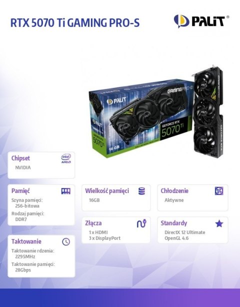 Karta graficzna RTX 5070 Ti GAMING PRO-S 16GB GDDR7 256bit 3DP HDMI