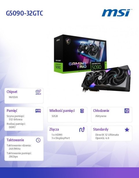 Karta graficzna GeForce RTX 5090 GAMING TRIO OC 32G GDDR7 512bit 3DP/HDMI