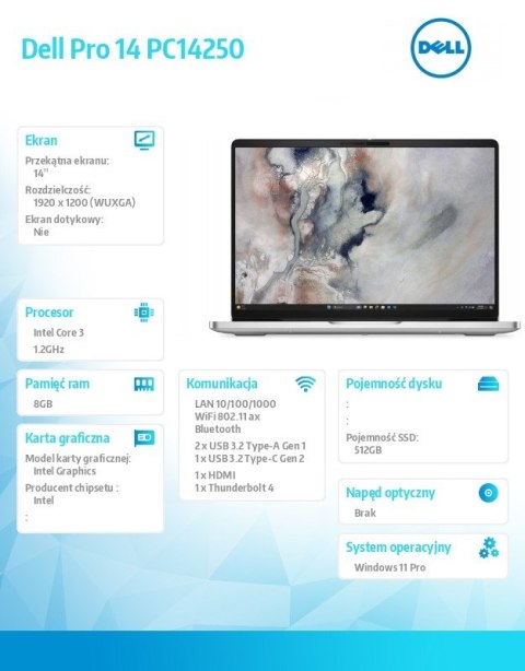 Laptop Dell Pro 14 PC14250 W11P C3