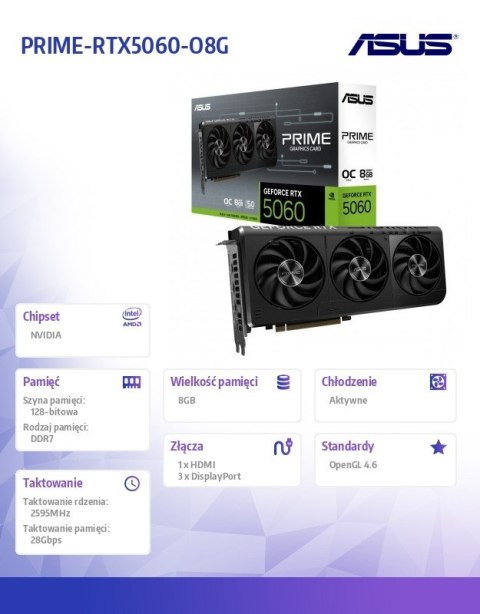 Karta graficzna GeForce RTX 5060 PRIME OC 8GB GDRR7 128BIT HDMI/3DP