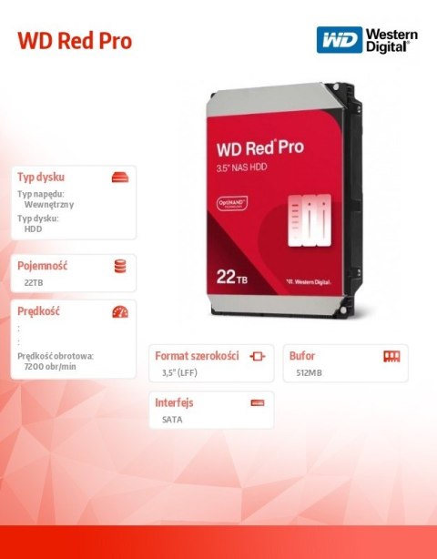 Dysk HDD Red Pro 22TB 3 5 512MB SATAIII 7200rpm