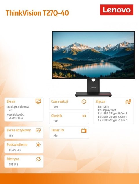 Monitor ThinkVision 27.0 T27Q-40 WLED LCD Lenovo