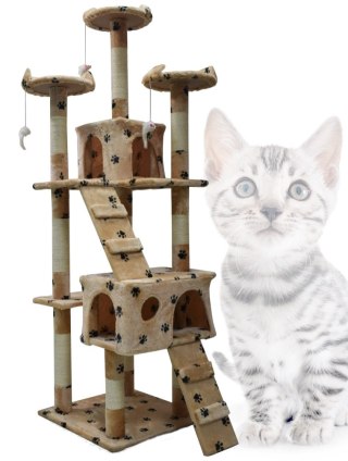 DRAPAK DLA KOTA BEŻOWY W ŁAPKI 170 CM WIELOPOZIOMOWY 2 DOMKI