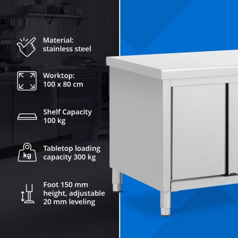 Stół blat roboczy centralny z szafką drzwi suwane STAL 100 x 80 cm