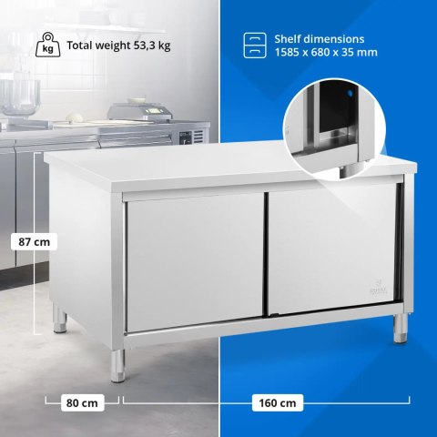 Stół blat roboczy centralny z szafką drzwi suwane STAL 160 x 80 cm