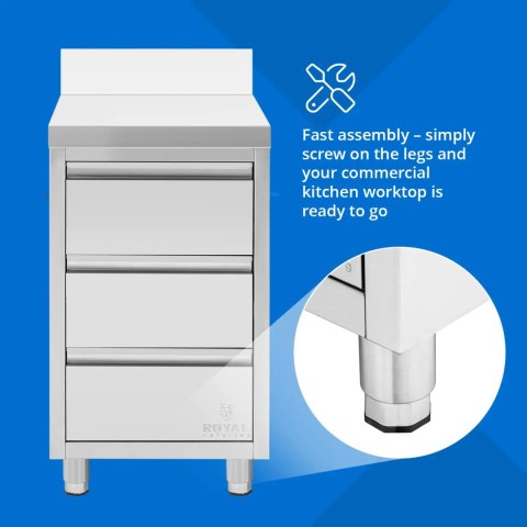 Szafka gastronomiczna przyścienna z rantem 3 szuflady STAL 50 x 60 cm