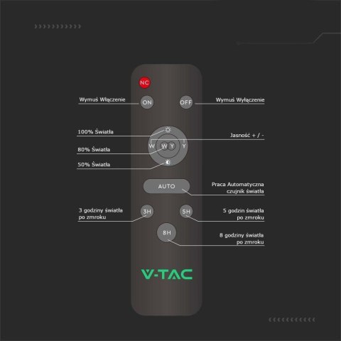 Naświetlacz Oprawa Uliczna LED Solarna V-TAC BRIDGELUX CHIP IP65 Pilot LiFePO4 Panel 60W VT-15200ST 4000K 3000lm