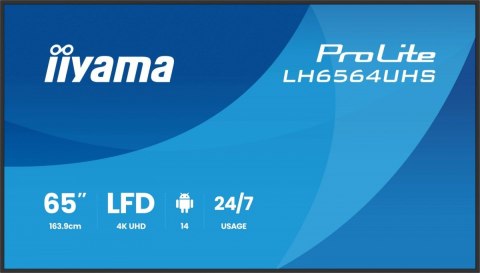Monitor 65 cali LH6564UHS-B1AG  24 7 VA ANDROID14 4K 500cd 5000:1  2xHDMI  USB-C RJ45  RS-232c  IR  2x10W  2xUSB  UCHWYT ŚCIE