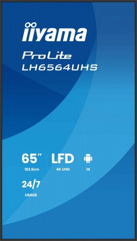 Monitor 65 cali LH6564UHS-B1AG  24 7 VA ANDROID14 4K 500cd 5000:1  2xHDMI  USB-C RJ45  RS-232c  IR  2x10W  2xUSB  UCHWYT ŚCIE