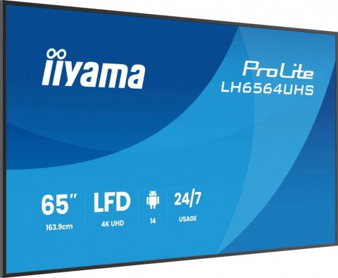 Monitor 65 cali LH6564UHS-B1AG  24 7 VA ANDROID14 4K 500cd 5000:1  2xHDMI  USB-C RJ45  RS-232c  IR  2x10W  2xUSB  UCHWYT ŚCIE
