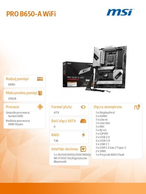 Płyta główna PRO B650-A WIFI AM5 4DD 5 HDMI/DP mATX