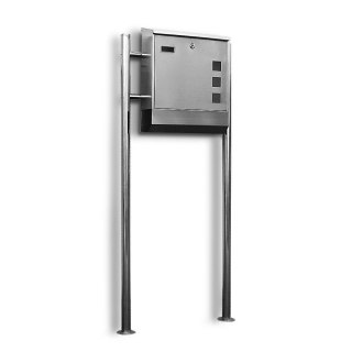 Skrzynka pocztowa na listy wolnostojaca na stojaku stal nierdzewna z gazetnikiem