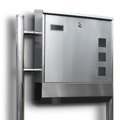 Skrzynka pocztowa na listy wolnostojaca na stojaku stal nierdzewna z gazetnikiem