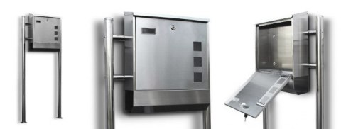 Skrzynka pocztowa na listy wolnostojaca na stojaku stal nierdzewna z gazetnikiem