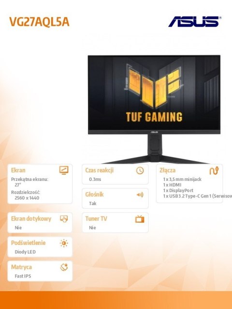 Monitor 27 cali VG27AQL5A DP 2HDMI 0 3MS czarny