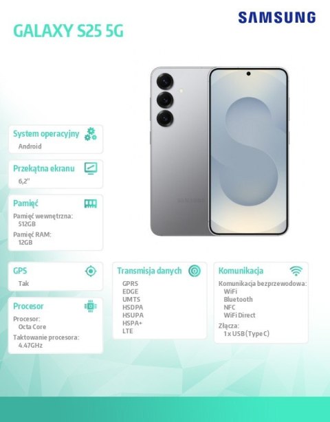 Smartfon GALAXY S25 5G 12 512GB DS Srebrny