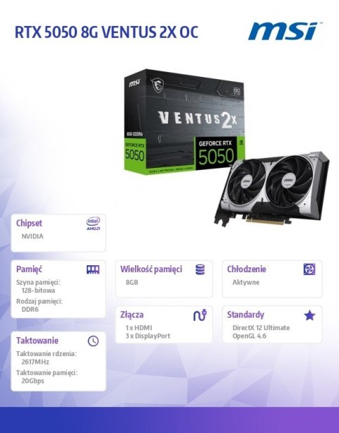 Karta graficzna RTX 5050 8GB VENTUS 2X OC GDDR6 128BIT DP HDMI