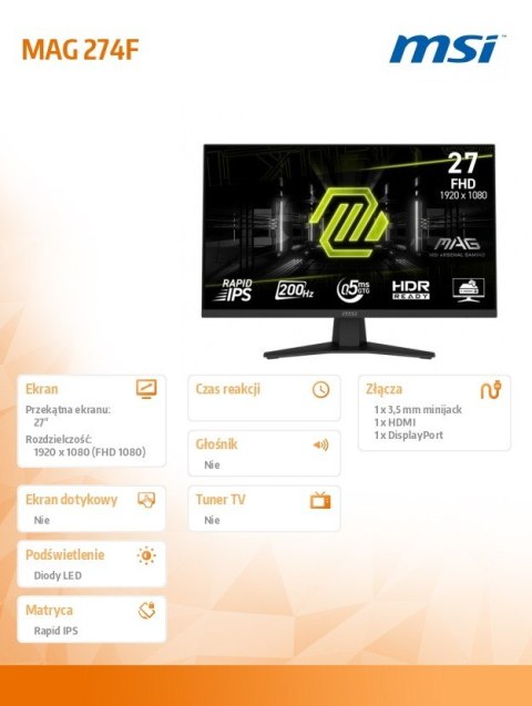 Monitor MAG 274F 27 cali LED FHD Flat 200Hz Black