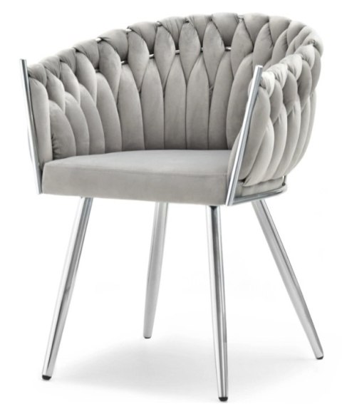 Krzesło plecione Lugano fotel TRECCIA GREY VELVET SILVER