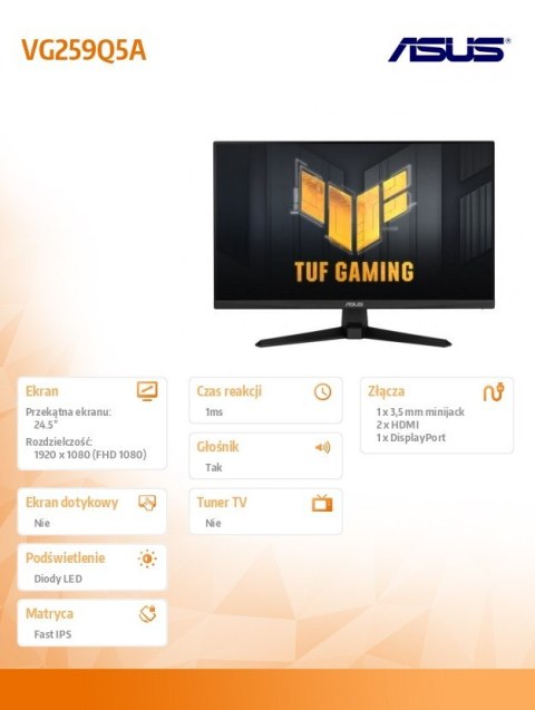 Monitor 25 cali VG259Q5A IPS 200Hz 0 3MS HDMI DP