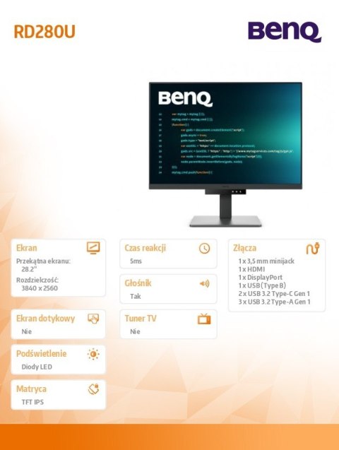 Monitor 28 cali RD280U 4K IPS 5ms IPS 1200:1 HDMI DP