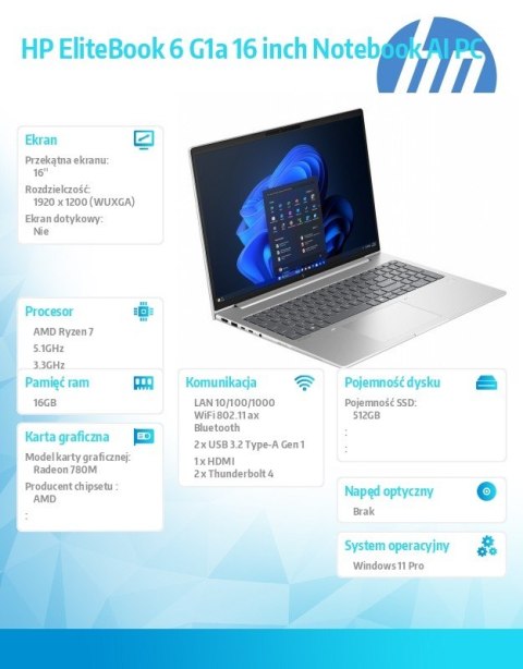 Notebook EliteBook 6 G1a R7-250 512GB/16GB/W11P/16.0 C51N5ET