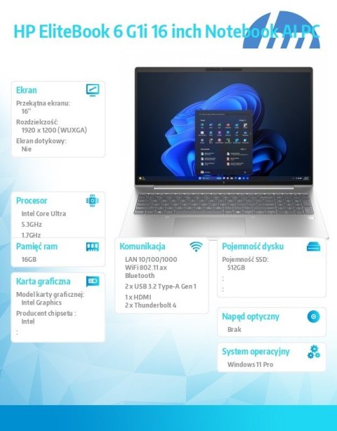 Notebook EliteBook 6 G1i U7-265U 512GB/16GB/W11P/16.0 C51GJET