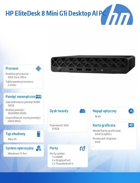 Komputer EliteDesk 8 Mini G1i U5-235T 512GB 16GB W11P 998Z8ET