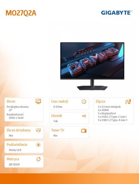 Monitor 27 cali MO27Q2A EK QHD QD-OLED HDMI USB-C