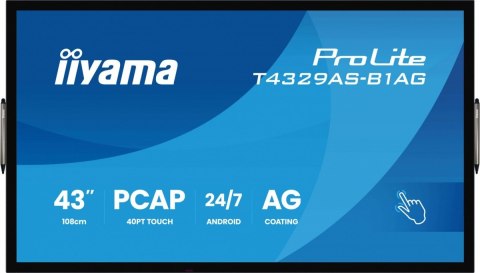 Monitor 43 cale T4329AS-B1AG VA 4K HDMIx2 USB-C RJ45 2x10W WiFi  Android 14  Signal FailOver  Whiteboard  iiSignage (CMS)  i