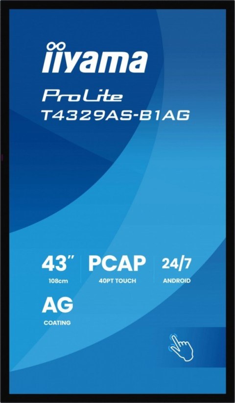 Monitor 43 cale T4329AS-B1AG VA 4K HDMIx2 USB-C RJ45 2x10W WiFi  Android 14  Signal FailOver  Whiteboard  iiSignage (CMS)  i