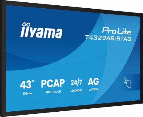 Monitor 43 cale T4329AS-B1AG VA 4K HDMIx2 USB-C RJ45 2x10W WiFi  Android 14  Signal FailOver  Whiteboard  iiSignage (CMS)  i