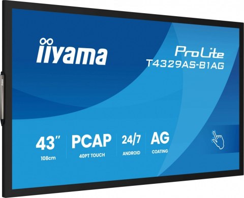Monitor 43 cale T4329AS-B1AG VA 4K HDMIx2 USB-C RJ45 2x10W WiFi  Android 14  Signal FailOver  Whiteboard  iiSignage (CMS)  i
